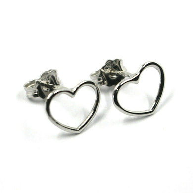 18k white gold button earrings, mini 10mm hearts, butterfly closure.