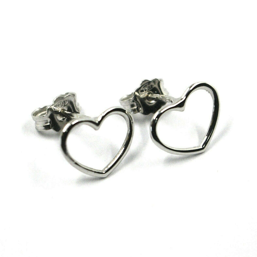 18k white gold button earrings, mini 10mm hearts, butterfly closure