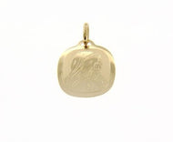 18K YELLOW GOLD PENDANT SQUARE MEDAL VIRGIN MARY 15 MM ENGRAVABLE MADE IN ITALY.