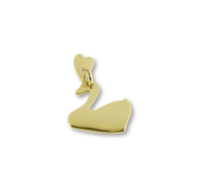 SOLID 9K YELLOW GOLD SMALL 10mm PENDANT FLAT SWAN MADE IN ITALY BY DODO MARIANI.