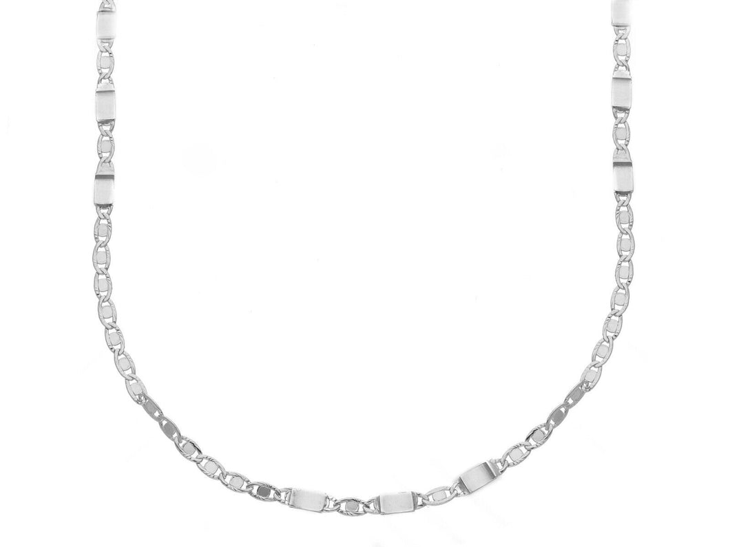 18K WHITE GOLD FLAT CHAIN NECKLACE 2mm ALTERNATE SMALL OVALS & PLATES, 24