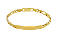 Load image into Gallery viewer, SOLID 18K YELLOW GOLD BRACELET 5mm FIGARO 3+1 CUBAN CURB ENGRAVING PLATE, 8.3&quot;.
