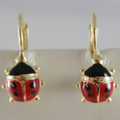 18k yellow gold pendant leverback kids earrings glazed ladybird made in Italy.