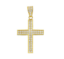 Load image into Gallery viewer, 18K YELLOW GOLD 23mm SQUARED CROSS WITH WHITE ROUND CUBIC ZIRCONIA
