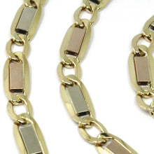 Load image into Gallery viewer, 18K YELLOW WHITE ROSE GOLD BRACELET 6 MM, 7.5&quot; SQUARE FLAT ALTERNATE GOURMETTE
