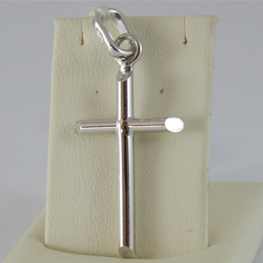 18k white gold cross, pendant, stylized, tube, rounded, made in Italy.