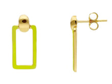 Load image into Gallery viewer, 18K YELLOW GOLD FLUO ENAMEL RECTANGULAR 22mm PENDANT TUBE EARRINGS.
