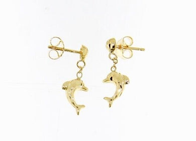 18K YELLOW GOLD EARRINGS WITH VERY SHINY DOLPHIN WORKED MADE IN ITALY 0.51 IN.