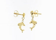 18K YELLOW GOLD EARRINGS WITH VERY SHINY DOLPHIN WORKED MADE IN ITALY 0.51 IN.