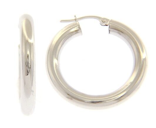 18k white gold round circle hoop earrings diameter 20 mm x 4 mm, made in Italy