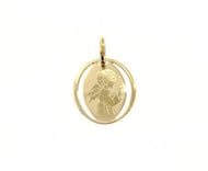 SOLID 18K YELLOW GOLD PENDANT OVAL MEDAL GUARDIAN ANGEL ENGRAVABLE MADE IN ITALY.