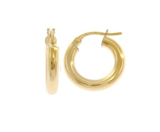18K YELLOW GOLD ROUND CIRCLE EARRINGS DIAMETER 10 MM, WIDTH 3 MM, MADE IN ITALY