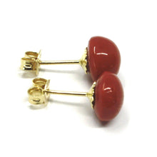 Load image into Gallery viewer, 18k yellow gold half sphere red coral button earrings, 7.5 mm, 0.3 inches
