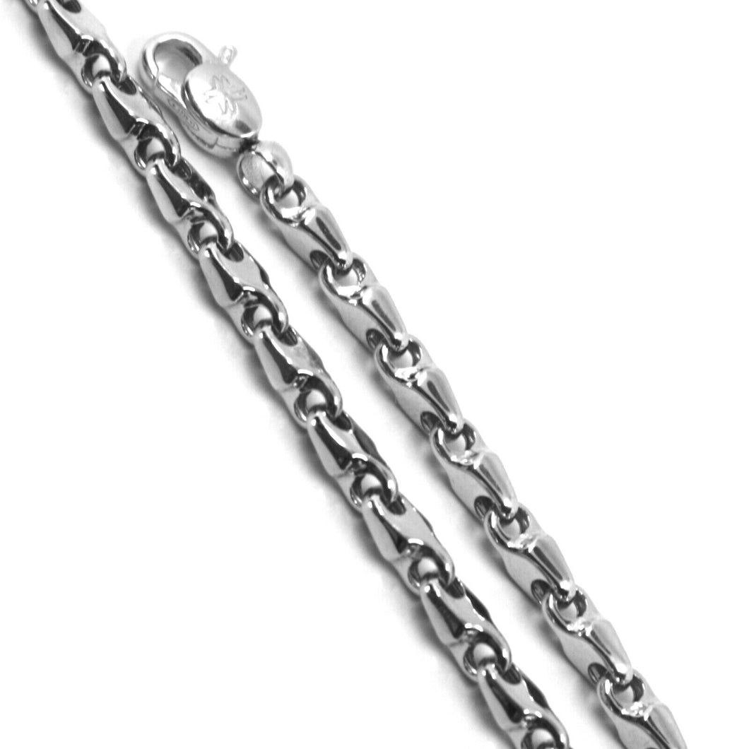 18k white gold chain necklace alternate drop ondulate two sides tube links, 20