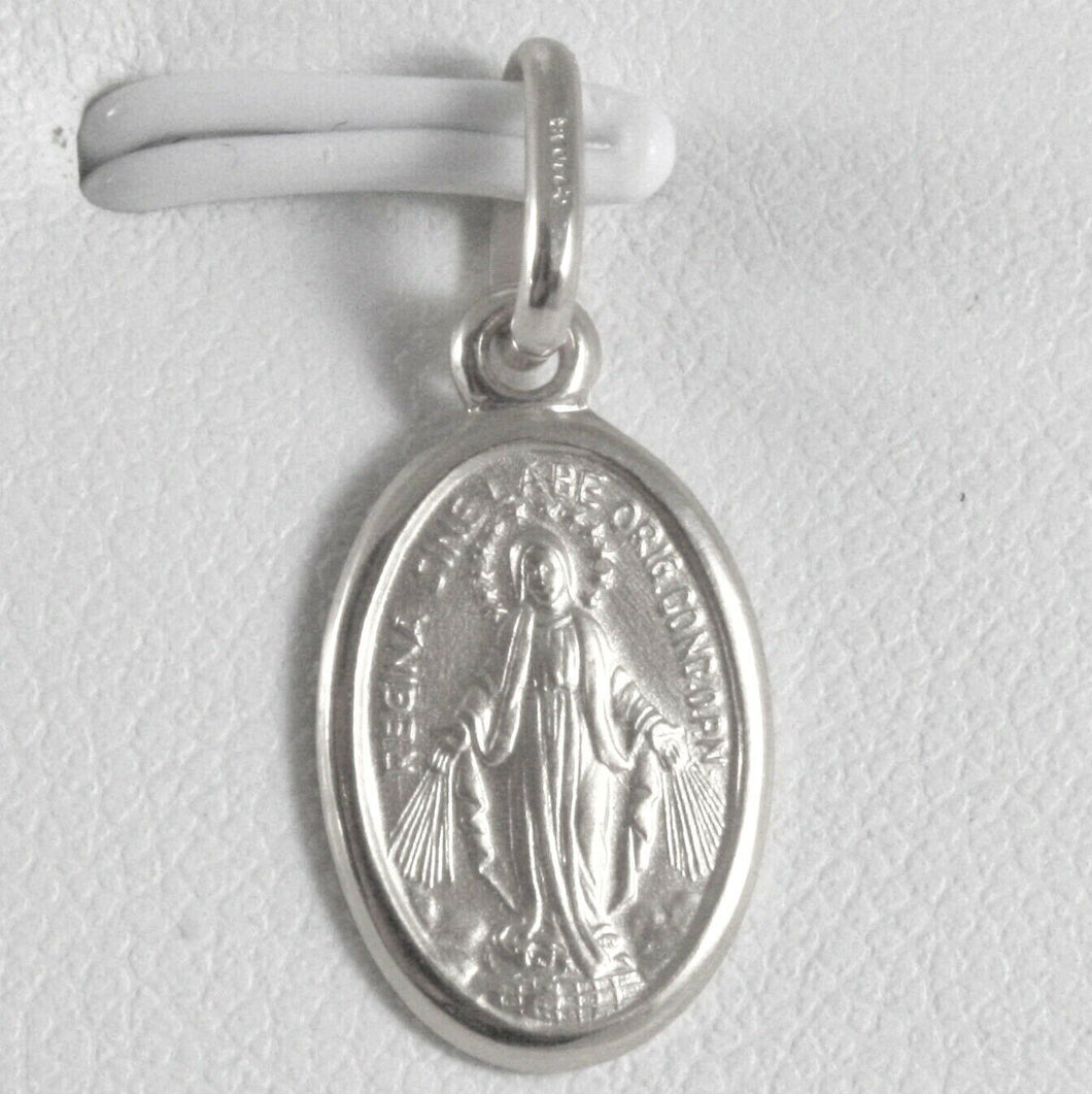 SOLID 18K WHITE GOLD MIRACULOUS MEDAL, VIRGIN MARY, MADONNA, 0.79 MADE IN ITALY