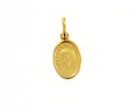 solid 18k yellow gold oval medal Virgin Mary Medugorje Madonna, 9x12mm pendant.