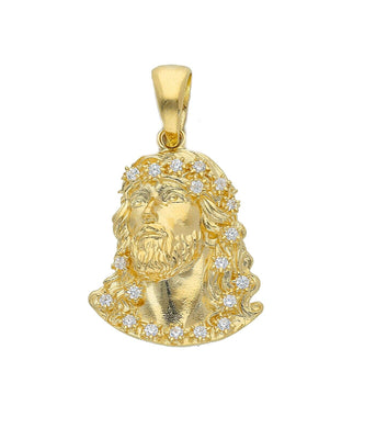 18k yellow gold Ecce Homo Jesus Christ face incredibly detailed 24mm pendant with cubic zirconia.