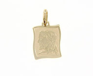18K YELLOW GOLD PENDANT PARCHMENT MEDAL JESUS FACE 19 MM ENGRAVABLE ITALY MADE.