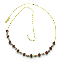 Load image into Gallery viewer, 18k yellow gold 18&quot; necklace faceted red ruby disc, rolo cube chain, white balls.
