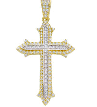 Load image into Gallery viewer, 18K YELLOW AND WHITE BIG 35mm GOLD CROSS WITH WHITE ROUND CUBIC ZIRCONIA, SHINY

