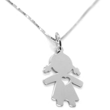 Load image into Gallery viewer, 18k white gold mini necklace, flat girl heart pendant 0.7&quot;, venetian chain 17.7&quot;.
