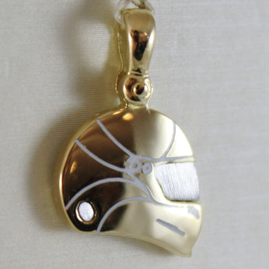 SOLID 18K WHITE & YELLOW MOTOR RACING HELMET, SATIN PENDANT CHARM MADE IN ITALY.