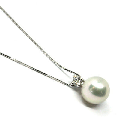 18k white gold necklace & pendant, saltwater Akoya pearl 7.5/8 mm, diamond 0.07.