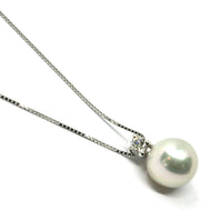 18k white gold necklace & pendant, saltwater Akoya pearl 7.5/8 mm, diamond 0.07.