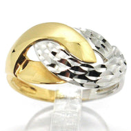18k white yellow gold band ring, infinite, braid, weave, hammered and polished.