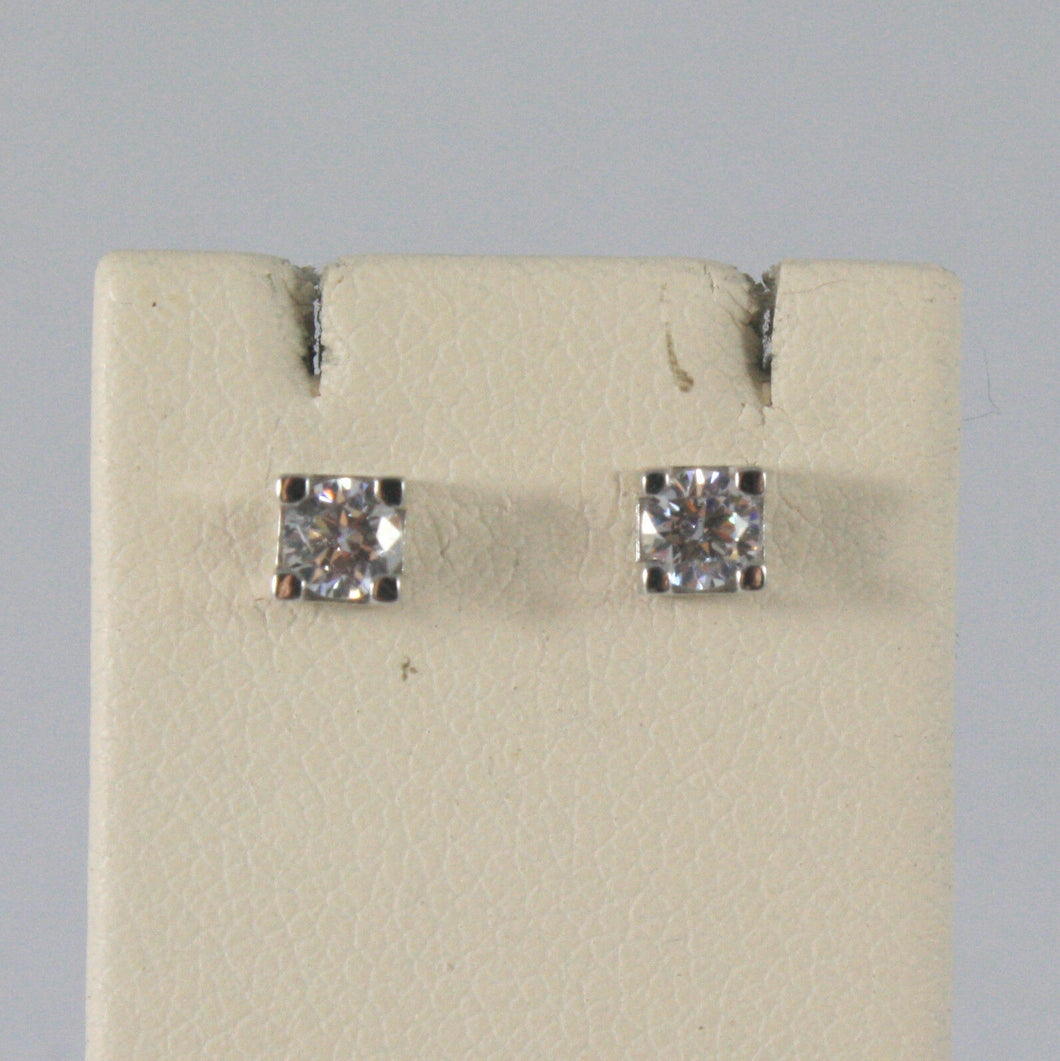 SOLID 18K WHITE GOLD EARRINGS WITH ZIRCONIA WIDTH 0,12 INCHES, MADE IN ITALY