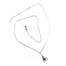 Load image into Gallery viewer, 18k white gold triangular 0.39 ct blue diamond pendant, venetian chain necklace.
