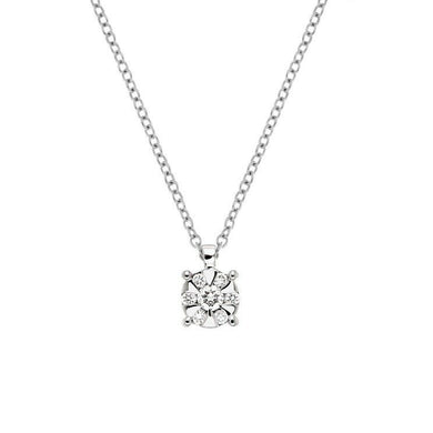 18K WHITE GOLD ORSINI NECKLACE WITH DIAMOND 0.11 AND ROLO CHAIN MADE IN ITALY.