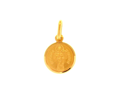 solid 18k yellow gold Our Madonna Virgin Mary Lady of Oropa 11mm round small medal pendant, very detailed.