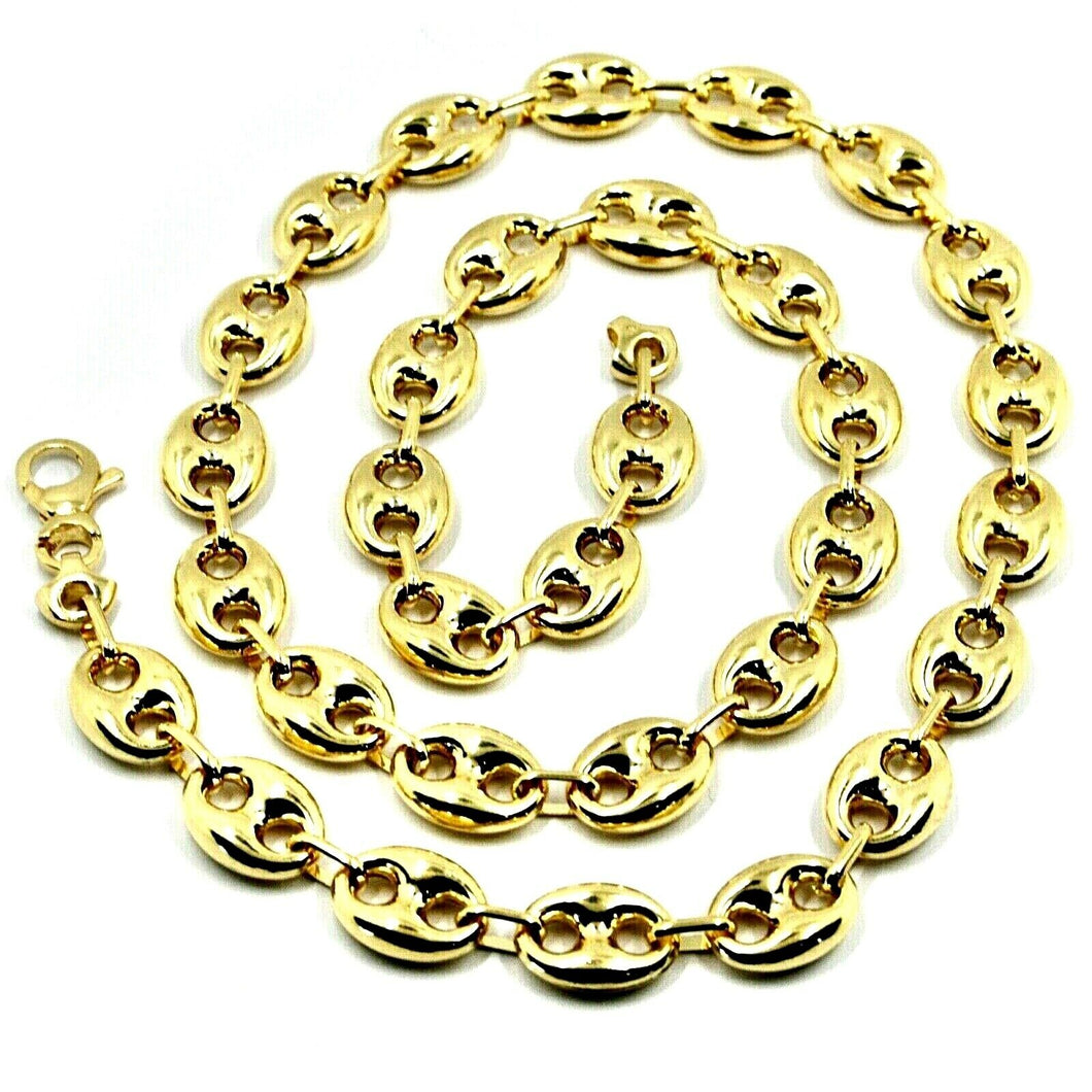18k yellow gold mariner chain big ovals 12 mm, 20 inches anchor rounded puffed necklace
