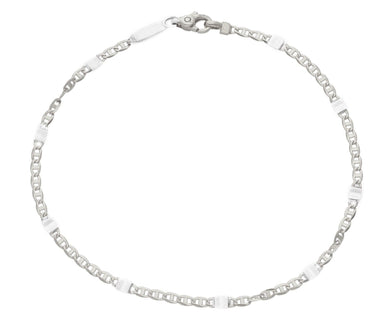 18K WHITE GOLD FLAT BRACELET 2.5mm MARINER OVALS LINKS & PLATES, 8.3