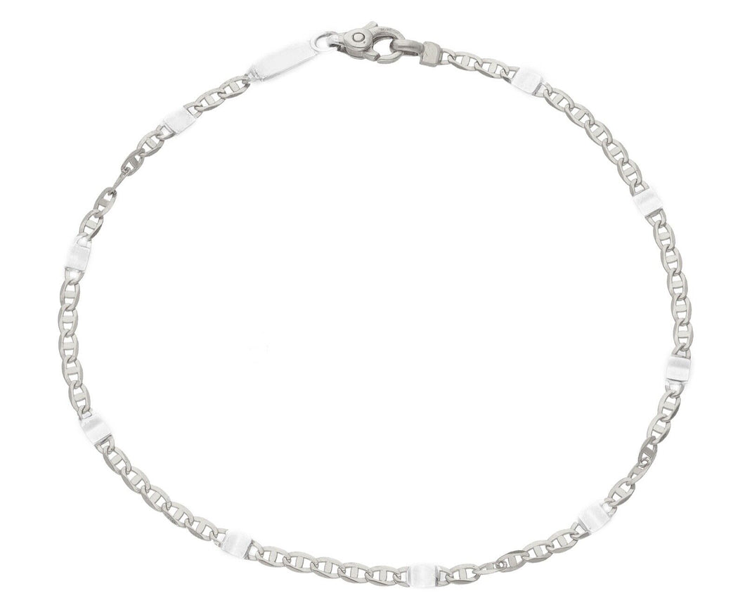 18K WHITE GOLD FLAT BRACELET 2.5mm MARINER OVALS LINKS & PLATES, 8.3