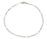 18K WHITE GOLD FLAT BRACELET 2.5mm MARINER OVALS LINKS & PLATES, 8.3