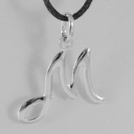 18k white gold pendant charm initial letter M, made in Italy 1.0 inches, 25 mm.