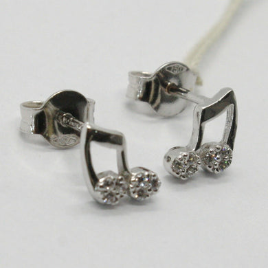 18k white gold earrings, mini musical note, zirconia, length 8 mm.