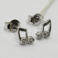 18k white gold earrings, mini musical note, zirconia, length 8 mm.