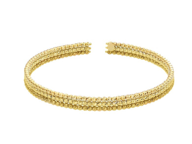 18k yellow gold bangle rigid bracelet triple row diamond cut worked 2mm spheres.