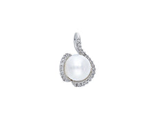 Load image into Gallery viewer, 18k white gold pendant charm round freshwater white pearl 7.5 mm cubic zirconia.
