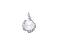 18k white gold pendant charm round freshwater white pearl 7.5 mm cubic zirconia.