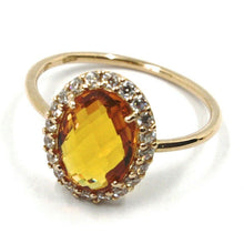 Load image into Gallery viewer, 18k rose gold flower ring, oval yellow cushion crystal, cubic zirconia frame
