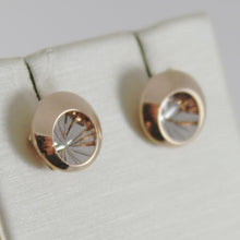 Load image into Gallery viewer, 18k white pink gold round earrings finely worked, double rays star made in Italy.
