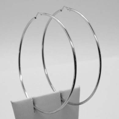 18k white gold round circle earrings diameter 60 mm width 1.7 mm, made in Italy.
