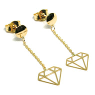 18K YELLOW GOLD PENDANT EARRINGS, OPENWORK FLAT DIAMONDS, BUTTERFLY CLOSURE.