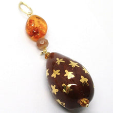 Load image into Gallery viewer, 18K YELLOW GOLD PENDANT AMBER CITRINE ADULARIA, POTTERY DROPS HAND PAINTED STA.
