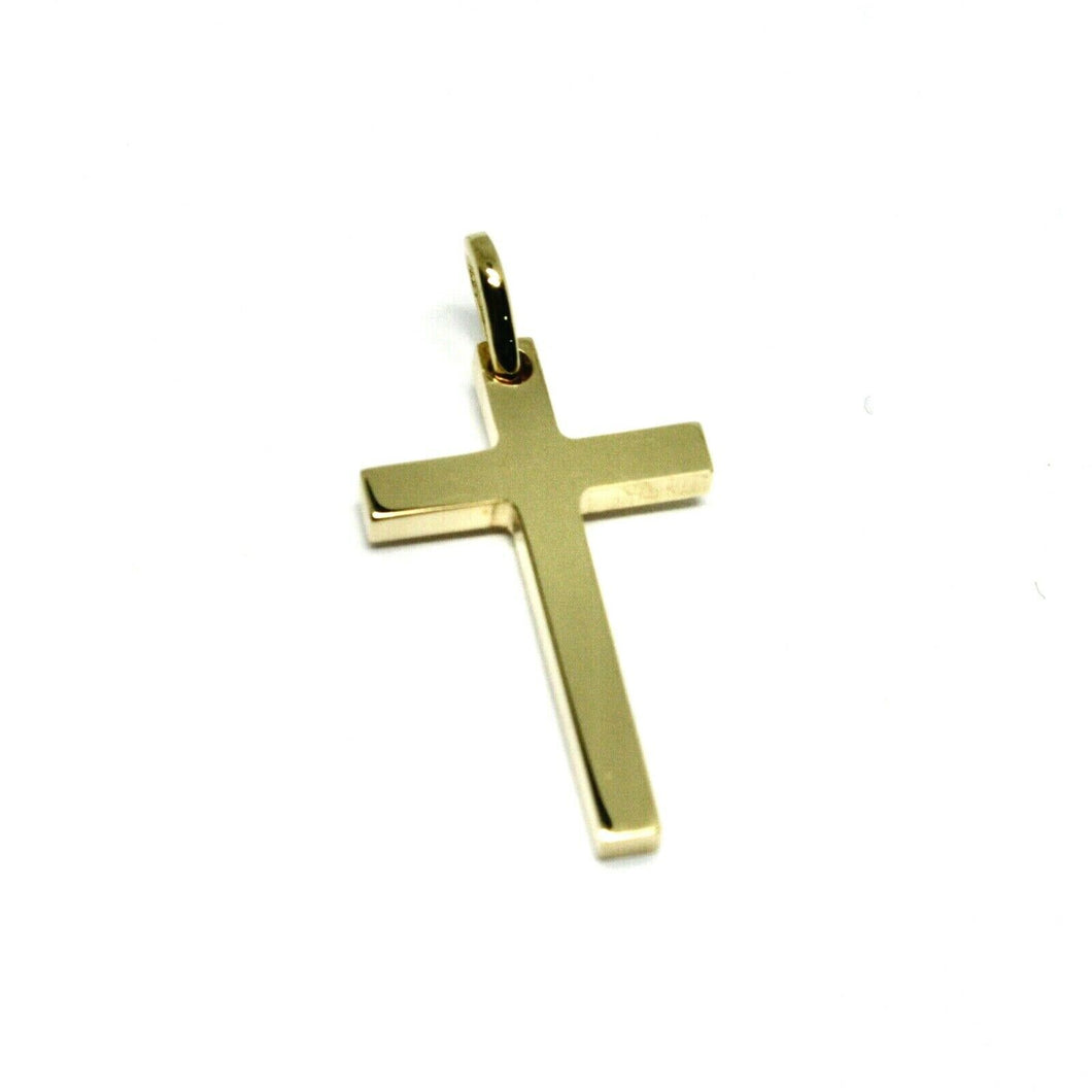 SOLID 18K YELLOW GOLD SMALL CROSS 18mm, SQUARED, SMOOTH, 2mm THICK MADE IN ITALY