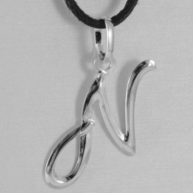 18K WHITE GOLD PENDANT CHARM INITIAL LETTER N, MADE IN ITALY 0.9 INCHES, 23 MM.